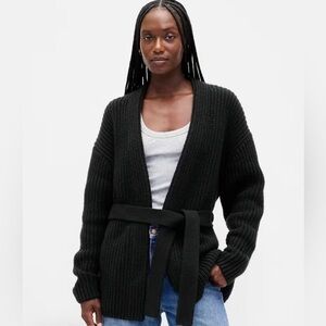 Gap Black thick Knit Cardigan Sweater collar open cotton medium